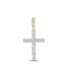  10k Yellow Gold Mens Round Diamond Cross Charm Pendant 1-1/2 Cttw