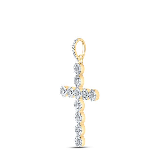 10k Yellow Gold Mens Round Diamond Cross Charm Pendant 1-1/3 Cttw