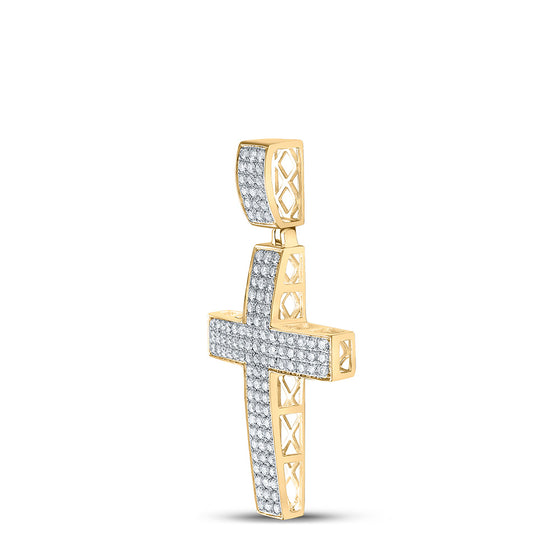 10k Yellow Gold Mens Round Diamond Cross Charm Pendant 2 Cttw