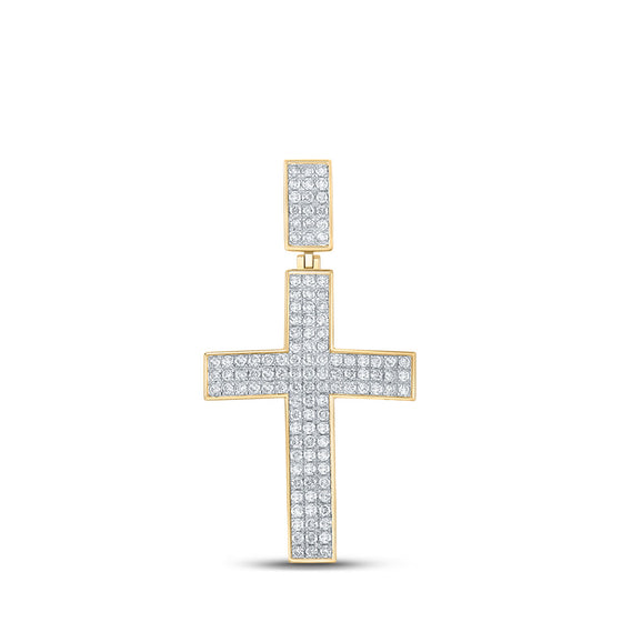 10k Yellow Gold Mens Round Diamond Cross Charm Pendant 2 Cttw