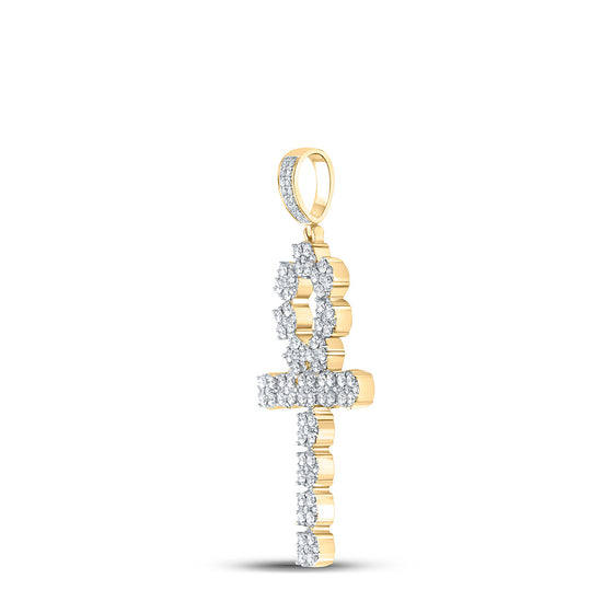 10k Yellow Gold Mens Round Diamond Ankh Cross Charm Pendant 2-1/2 Cttw