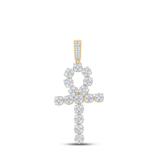 10k Yellow Gold Mens Round Diamond Ankh Cross Charm Pendant 2-1/2 Cttw