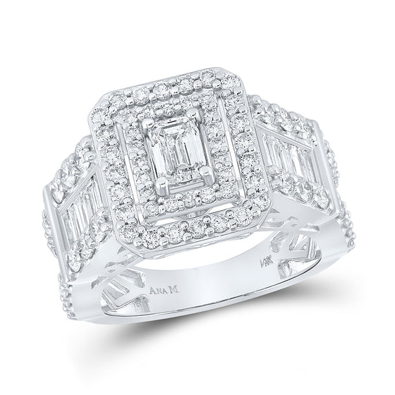 14k White Gold Emerald Diamond Solitaire Bridal Wedding Engagement Ring 2-5/8 Cttw