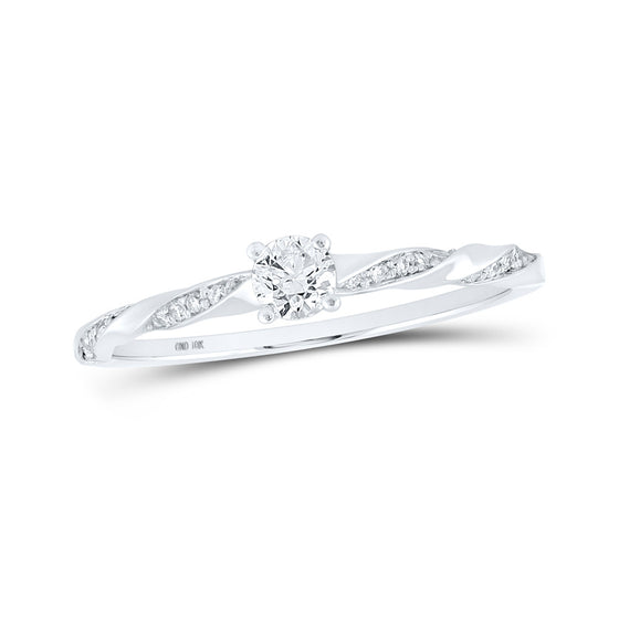 10k White Gold Womens Round Diamond Solitaire Ring 1/4 Cttw