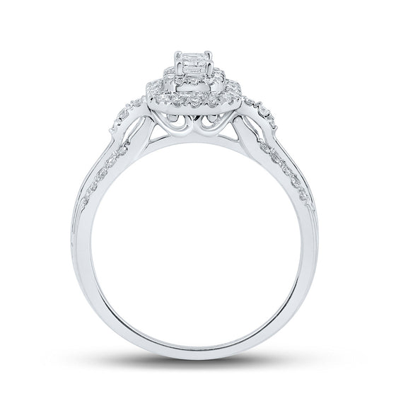 14k White Gold Womens Emerald Diamond Fashion Ring 1/2 Cttw