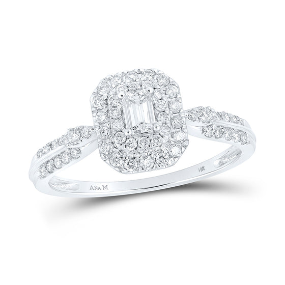 14k White Gold Womens Emerald Diamond Fashion Ring 1/2 Cttw