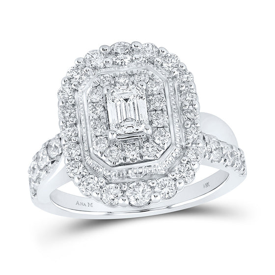14k White Gold Round Diamond Halo Bridal Wedding Engagement Ring 1-1/2 Cttw