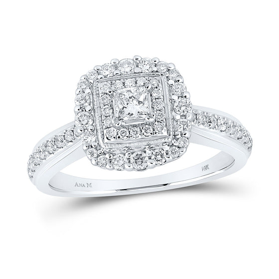 14k White Gold Princess Diamond Halo Bridal Wedding Engagement Ring 5/8 Cttw