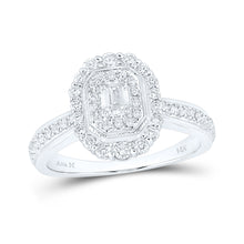  14k White Gold Emerald Diamond Halo Bridal Wedding Engagement Ring 5/8 Cttw