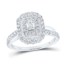  14k White Gold Emerald Diamond Halo Bridal Wedding Engagement Ring 3/4 Cttw