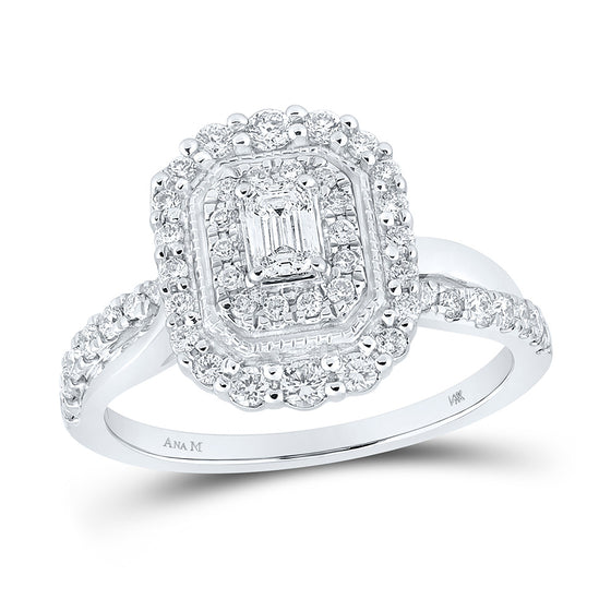 14k White Gold Emerald Diamond Halo Bridal Wedding Engagement Ring 3/4 Cttw