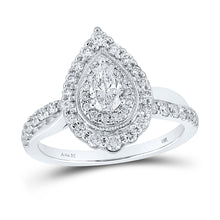  14k White Gold Pear Diamond Halo Bridal Wedding Engagement Ring 3/4 Cttw