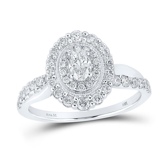 14k White Gold Oval Diamond Halo Bridal Wedding Engagement Ring 3/4 Cttw