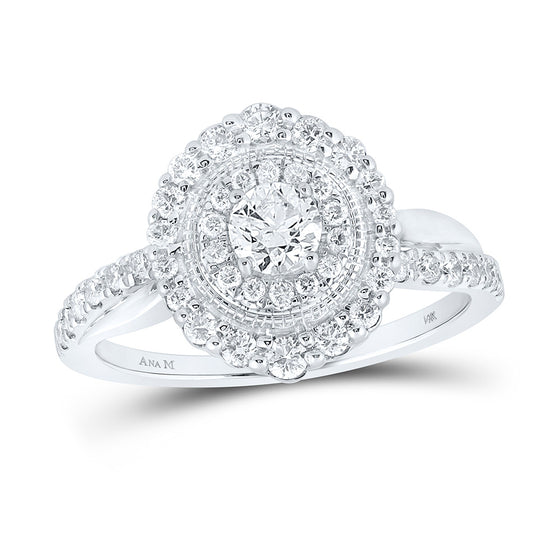 14k White Gold Round Diamond Halo Bridal Wedding Engagement Ring 3/4 Cttw