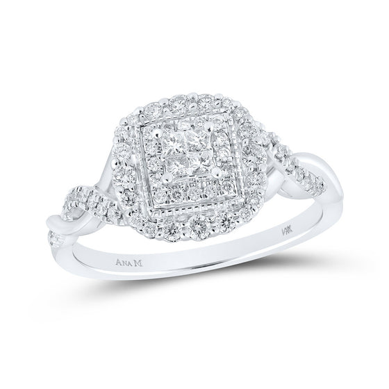 14k White Gold Womens Princess Diamond Fashion Ring 3/8 Cttw