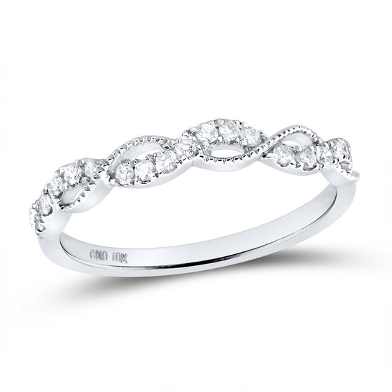 10k White Gold Womens Round Diamond Twist Stackable Band Ring 1/5 Cttw