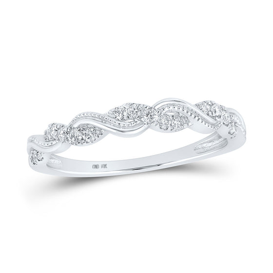 10k White Gold Womens Round Diamond Twist Stackable Band Ring 1/5 Cttw