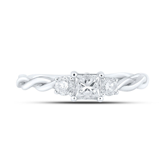 14k White Gold Princess Diamond 3-stone Bridal Wedding Engagement Ring 1/2 Cttw
