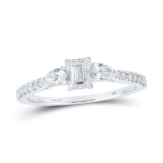 14k White Gold Emerald Diamond Solitaire Bridal Wedding Engagement Ring 5/8 Cttw