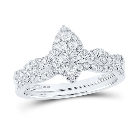 10k White Gold Round Diamond Cluster Bridal Wedding Ring Band Set 1/2 Cttw