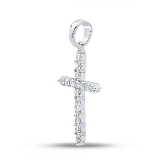 10k White Gold Womens Round Diamond Cross Pendant 1/4 Cttw