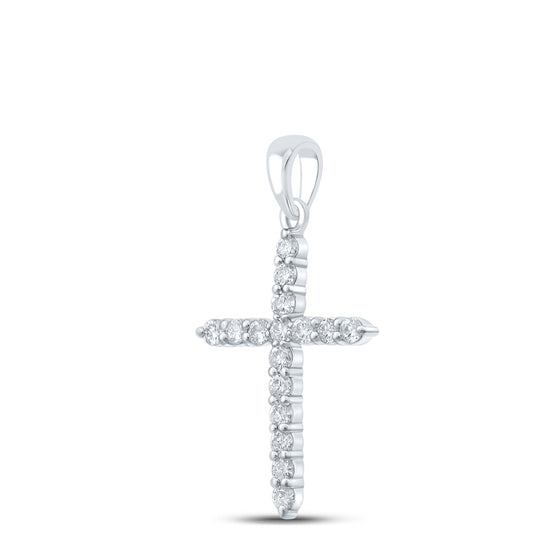 10k White Gold Womens Round Diamond Cross Pendant 1/2 Cttw