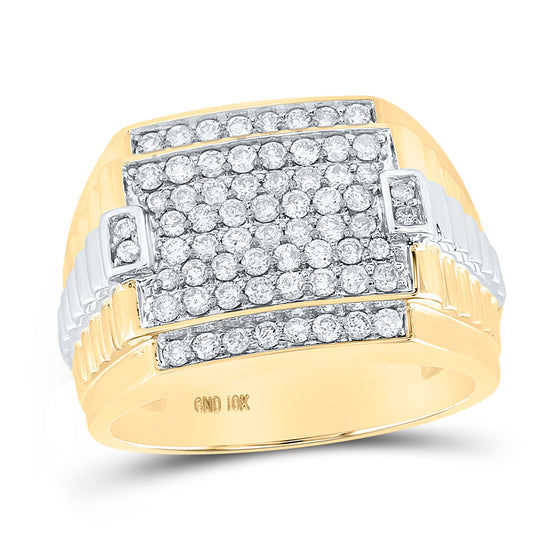 10k Two-tone Gold Mens Round Diamond Square Ring 1 Cttw