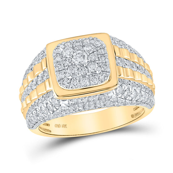 10k Yellow Gold Mens Round Diamond Square Ring 2-1/2 Cttw