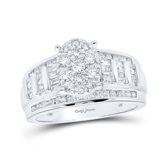 10k White Gold Round Diamond Oval Cluster Bridal Wedding Engagement Ring 1 Cttw