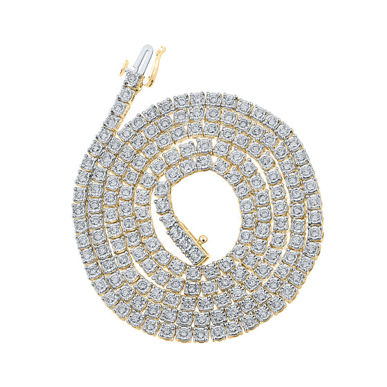 10k Yellow Gold Mens Round Diamond 24-inch Link Chain Necklace 4-3/4 Cttw
