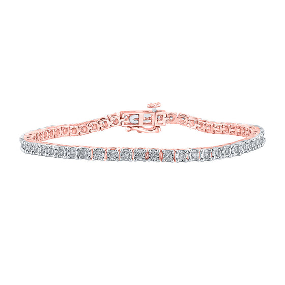 10k Rose Gold Womens Round Diamond Tennis Bracelet 1 Cttw