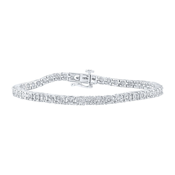 10k White Gold Womens Round Diamond Tennis Bracelet 1 Cttw