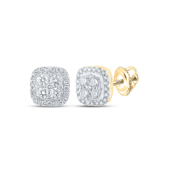 14k Yellow Gold Womens Round Diamond Square Earrings 1-1/2 Cttw