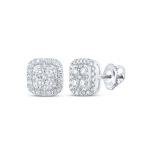  10k White Gold Womens Round Diamond Square Earrings 2 Cttw