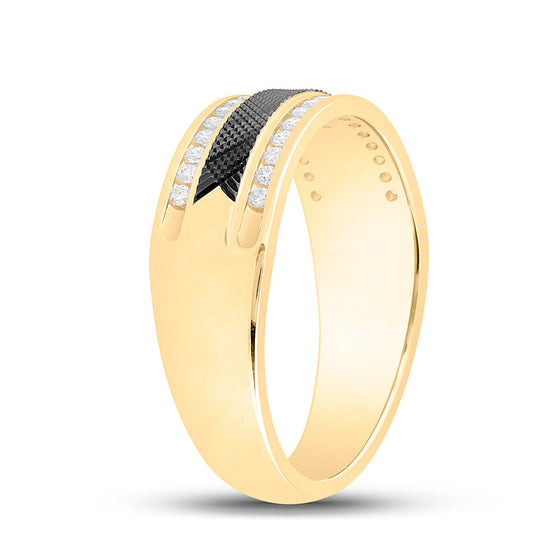14k Yellow Gold Mens Round Diamond Wedding Band Ring 1/3 Cttw