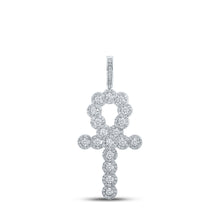  10k White Gold Mens Round Diamond Ankh Cross Charm Pendant 1 Cttw