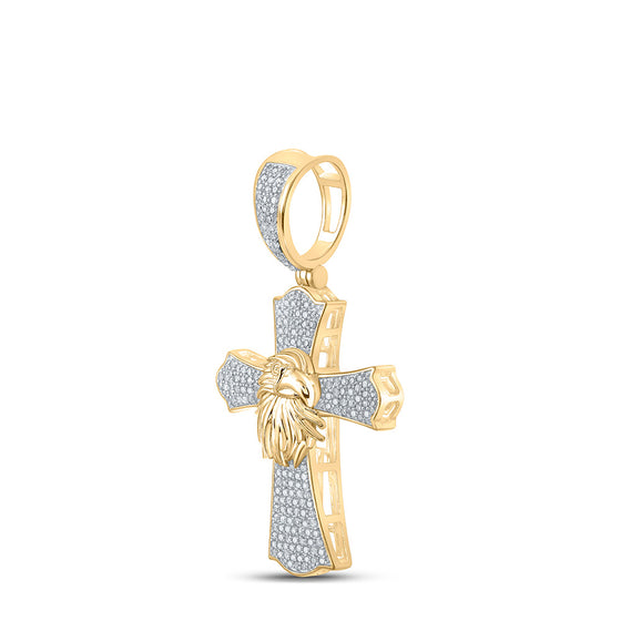 10k Yellow Gold Mens Round Diamond Eagle Cross Charm Pendant 1/2 Cttw