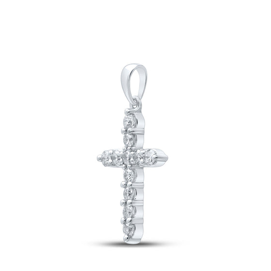 10k White Gold Womens Round Diamond Cross Pendant 1/2 Cttw