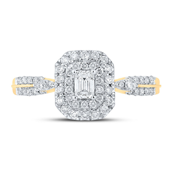 14k Yellow Gold Womens Emerald Diamond Halo Ring 1/2 Cttw