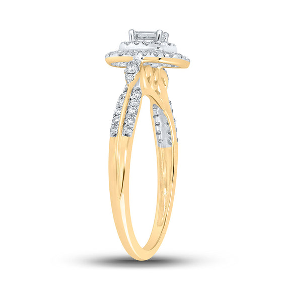 14k Yellow Gold Womens Emerald Diamond Halo Ring 1/2 Cttw