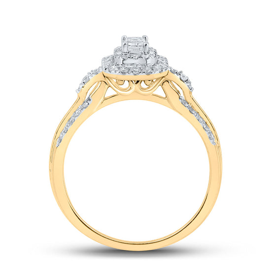14k Yellow Gold Womens Emerald Diamond Halo Ring 1/2 Cttw