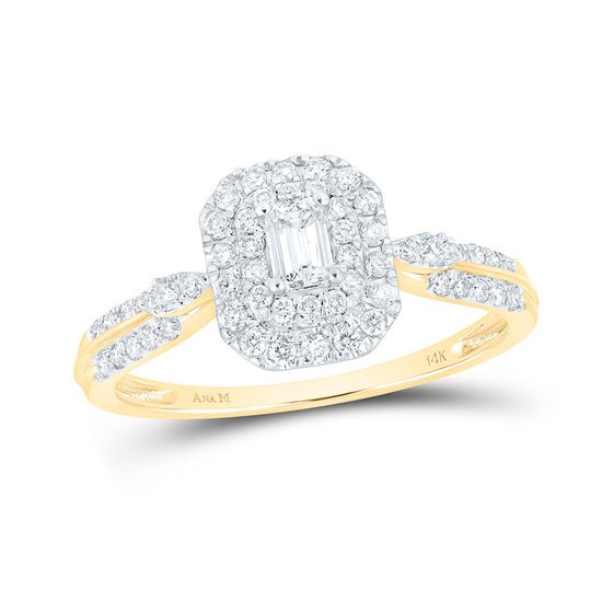 14k Yellow Gold Womens Emerald Diamond Halo Ring 1/2 Cttw