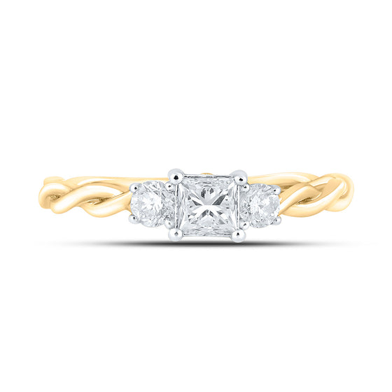 14k Yellow Gold Princess Diamond 3-stone Bridal Wedding Engagement Ring 1/2 Cttw