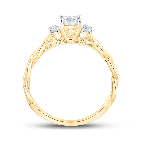 14k Yellow Gold Princess Diamond 3-stone Bridal Wedding Engagement Ring 1/2 Cttw