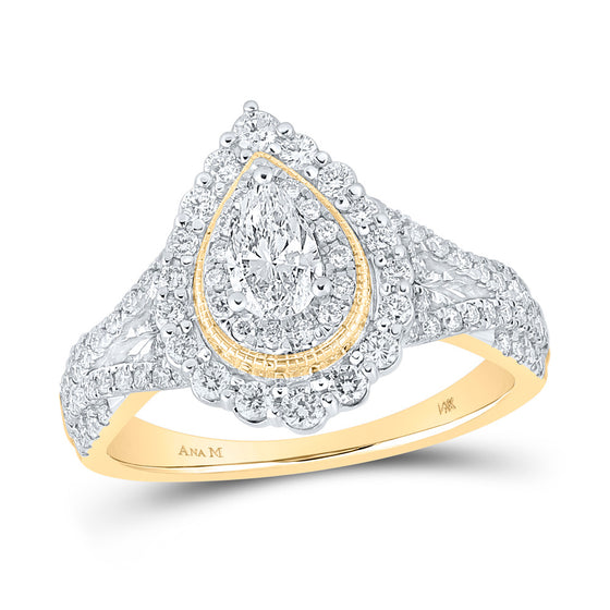 14k Yellow Gold Pear Diamond Halo Bridal Wedding Engagement Ring 1 Cttw