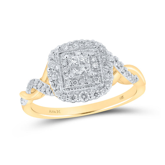 14k Yellow Gold Womens Princess Diamond Fashion Ring 3/8 Cttw