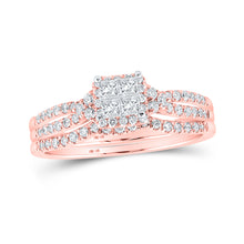  10k Rose Gold Princess Diamond Bridal Wedding Ring Band Set 1/2 Cttw