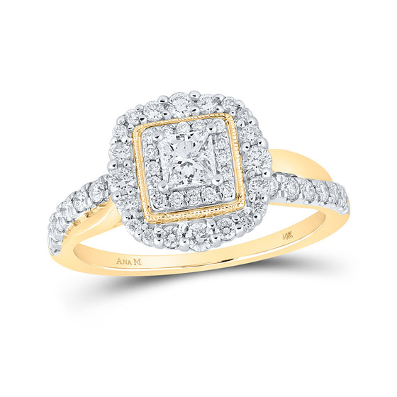 14k Yellow Gold Princess Diamond Halo Bridal Wedding Engagement Ring 3/4 Cttw