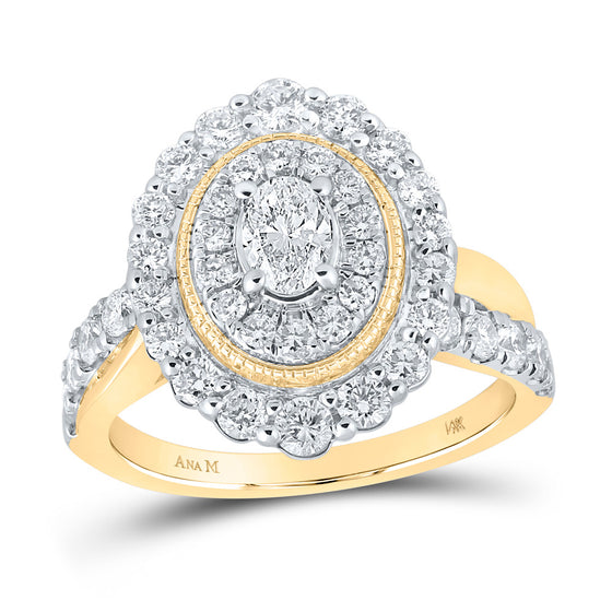 14k Yellow Gold Oval Diamond Halo Bridal Wedding Engagement Ring 1-1/2 Cttw