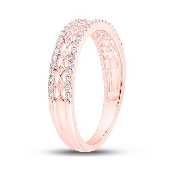 10k Rose Gold Womens Round Diamond Band Ring 1/5 Cttw